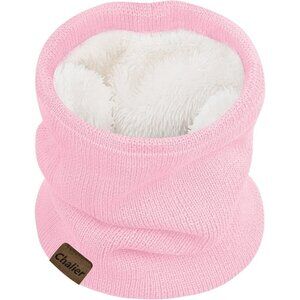 Women's Sky Pink Scarf Winter Double-Layer Neck Warmer Knit Fleece Lined Circle